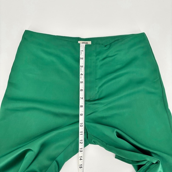 Jason Wu NWOT Emerald Green Satin Wide Leg High Rise No Waistband Trousers, 6 - Picture 8 of 14
